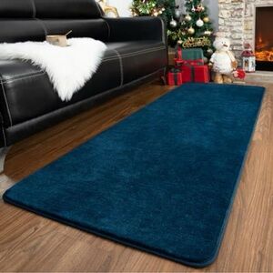 NEW Washable Runner Rug for Hallway and Living Areas. 2x6’ Navy Blue Memory Foam